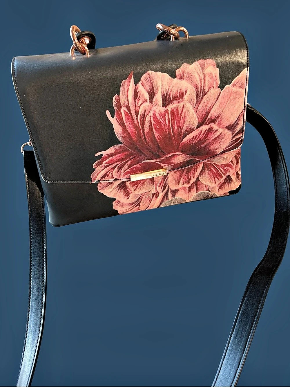 Ted Baker Lili Top Handle Satchel Floral Print Crossbody Bag Black & Pink